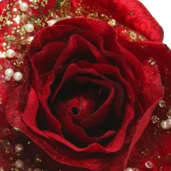 Fleur décorative sur pince (D13 cm) Rose perlée Rouge