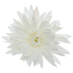 Fleur décorative sur pince (D15 cm) Dahlia Blanc pailleté