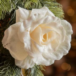 Fleur décorative sur pince (D12 cm) Scintillant Crème