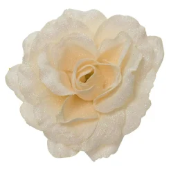 Fleur décorative sur pince (D12 cm) Scintillant Crème
