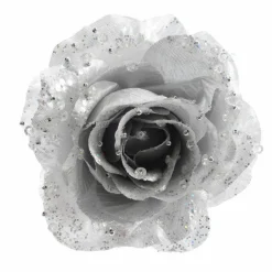 Fleur décorative sur pince (D14 cm) Rosace Argent