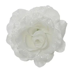 Fleur décorative sur pince (D12 cm) Scintillant Blanc