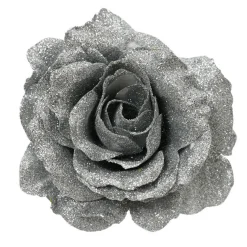 Fleur décorative sur pince (D12 cm) Scintillant Argent