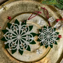 Flocon de neige à suspendre (D15 cm) Chic pailleté Vert