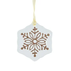 Flocon de neige en verre (D7 cm) Morillon Blanc et or pailleté