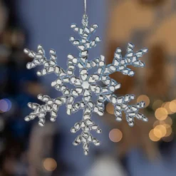 Flocon de Noël à suspendre (H15 cm) Givré Transparent bleu ciel