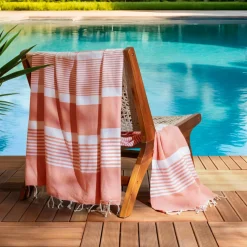 Fouta coton recyclé (200 x 200 cm) Summer Corail
