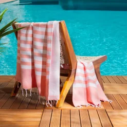 Fouta coton recyclé doublé éponge (100 x 200 cm) Coralia Corail