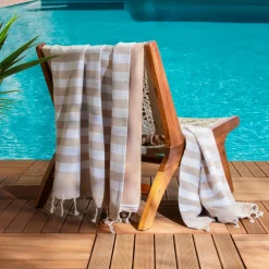 Fouta coton recyclé doublé éponge (100 x 200 cm) Coralia Beige