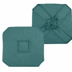 Galette de chaise carrée à rabats (40 x 40 cm) Béa Bleu canard