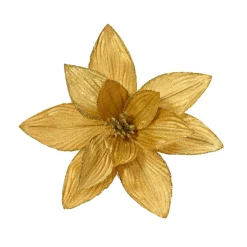 Grande Poinsettia de Noël sur clip (D30 cm) Velours Or