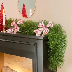 Guirlande de sapin (270 cm) Noeuds rayé Rouge et blanc