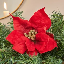 Guirlande de sapin (200 cm) Poinsettia luxe Rouge