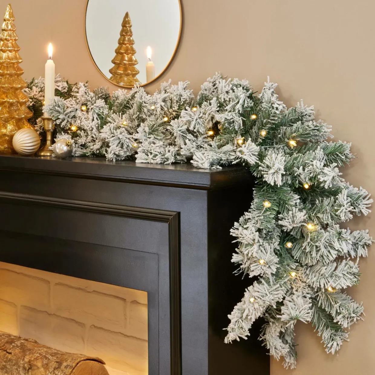 Guirlande de sapin lumineuse (300 cm - D25) Royal Vert enneigé et Blanc chaud