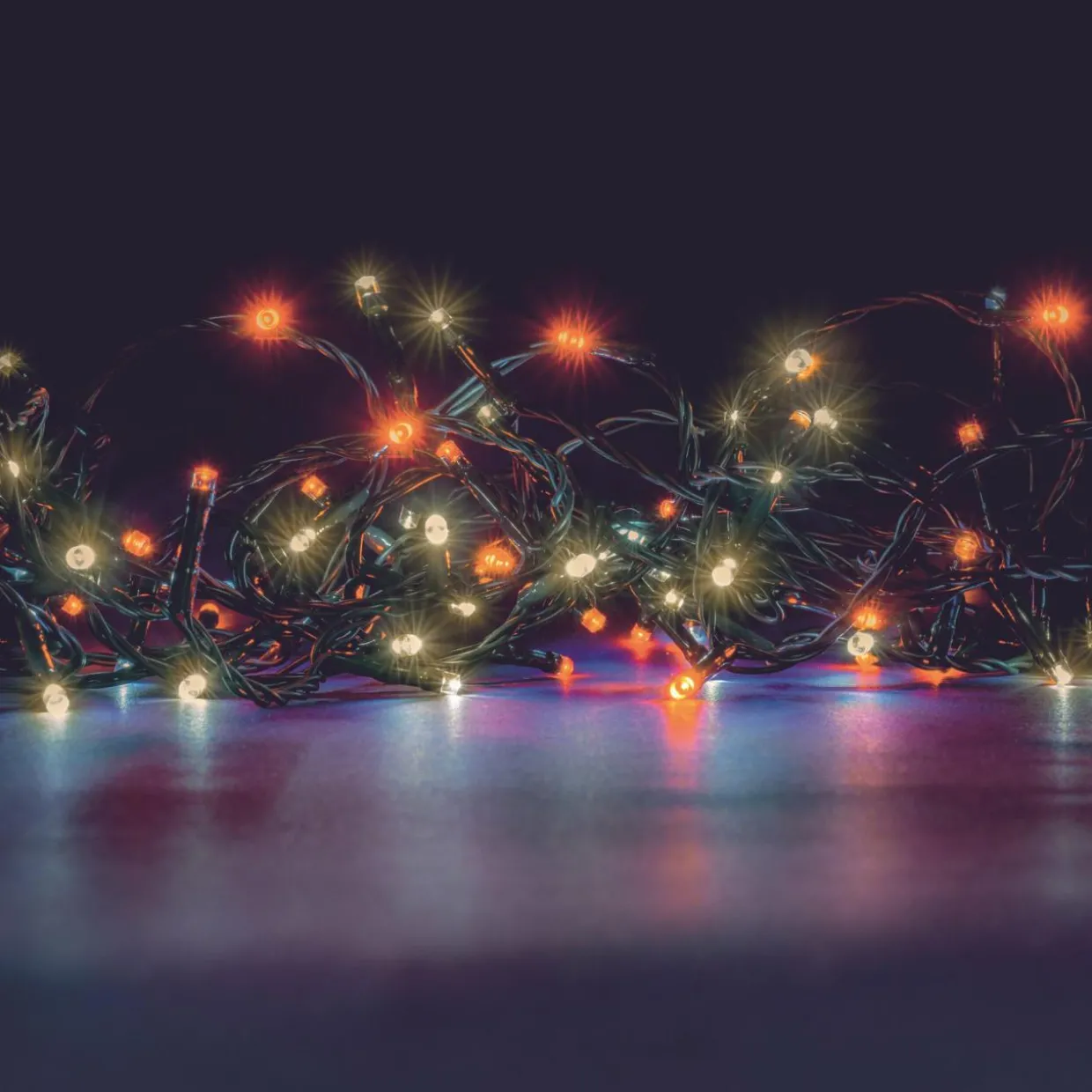 Guirlande lumineuse 16 m 192 LED câble vert Bicolore Orange et blanc chaud