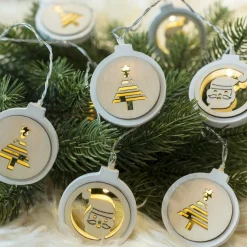 Guirlande lumineuse à piles 10 LED (1,65 m) Sapin et Père-Noël Blanc chaud