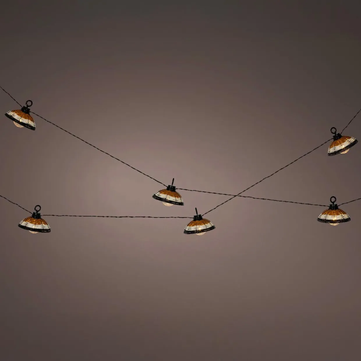 Guirlande lumineuse de jardin solaire 6 LED (2,5 m) Chapeau résine tressée Blanc chaud