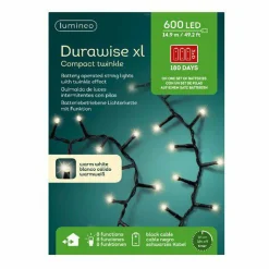 Guirlande lumineuse Durawise à piles 14,98 m 600 LED câble noir Blanc chaud