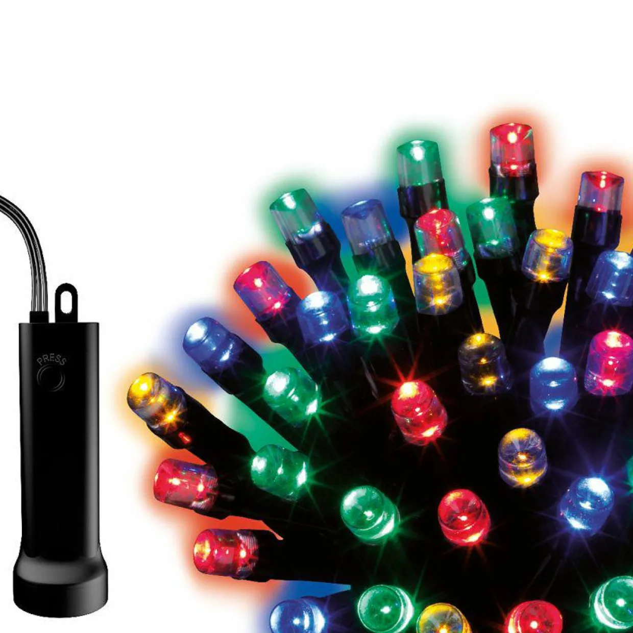 Guirlande lumineuse Durawise à piles 14,30 m 192 LED câble noir Multicolore