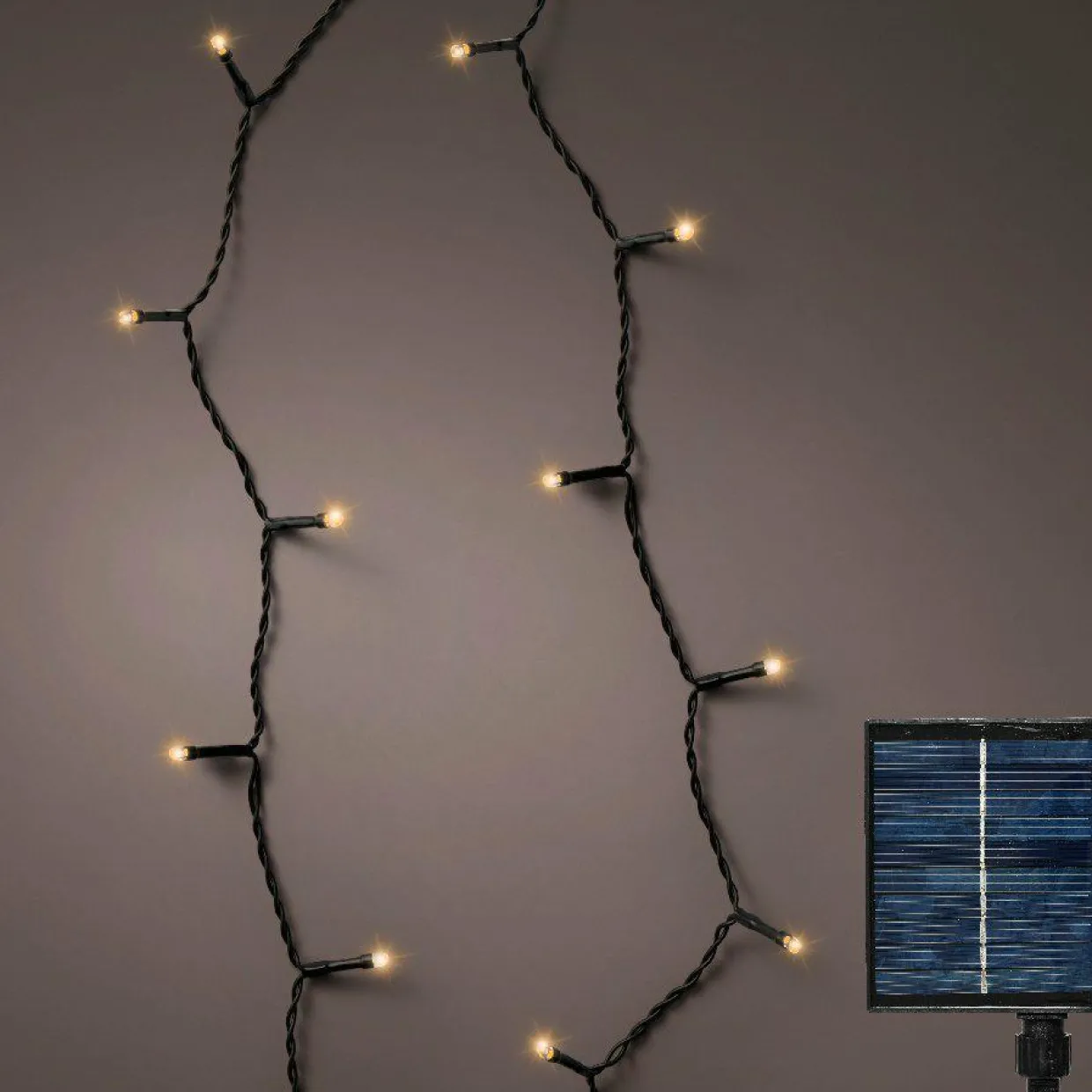 Guirlande lumineuse Solaire 18 m 240 LED câble noir Rechargeable Blanc chaud