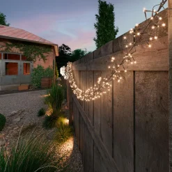 Guirlande lumineuse Solaire rechargeable 10,50 m 1128 LED câble noir Grappe Blanc chaud