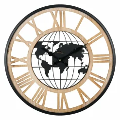 Horloge murale en bois (D40 cm) Monde Noir