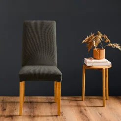 Housse de chaise extensible effet gaufré (40 x 40 cm) Sacha Gris anthracite