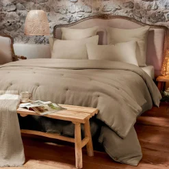 Housse de couette coton nid d'abeille (260 x 240 cm) Eva Ficelle