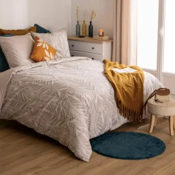 Housse de couette et deux taies coton (240 x 220 cm) Nalh Beige