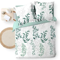 Housse de couette et deux taies d'oreiller percale de coton (260 x 240 cm) Wendy Verte