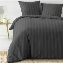Housse de couette et deux taies microfibre (240 x 220 cm) Cleo Gris anthracite