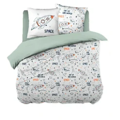 Housse de couette et deux taies enfant coton (200 x 200 cm) Galaxie Blanche