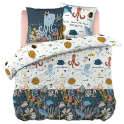 Housse de couette et deux taies enfant coton (240 x 220 cm) Octopia Multicolore