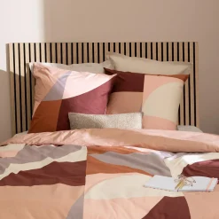 Housse de couette et deux taies percale de coton (260 x 240 cm) Tatia Terracotta