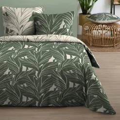 Housse de couette et deux taies coton (240 x 220 cm) Callum Vert sauge