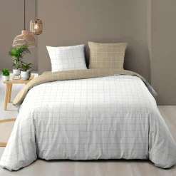 Housse de couette et deux taies d'oreiller en coton (200 x 200 cm) Cadria Blanc