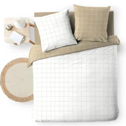 Housse de couette et deux taies d'oreiller en coton (200 x 200 cm) Cadria Blanc