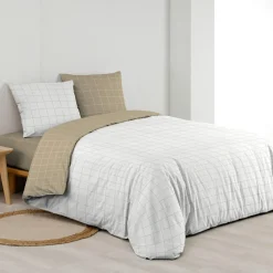 Housse de couette et deux taies d'oreiller en coton (200 x 200 cm) Cadria Blanc