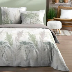 Housse de couette et deux taies d'oreiller en coton (260 x 240 cm) Greta Vert sauge