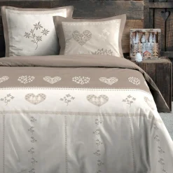 Housse de couette et deux taies d'oreiller en coton (240 x 220 cm) Modane Ecru