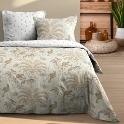 Housse de couette et deux taies d'oreiller en coton (260 x 240 cm) Dabali Ecru