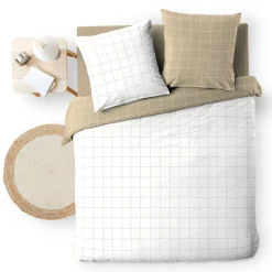 Housse de couette et deux taies d'oreiller en coton (240 x 220 cm) Cadria Blanc