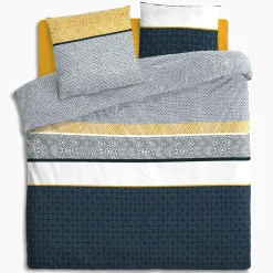 Housse de couette et deux taies coton (240 x 220 cm) Ray Etni Bleue