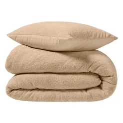 Housse de couette et deux taies d'oreiller bouclette (240 x 220 cm) Helena Beige sable