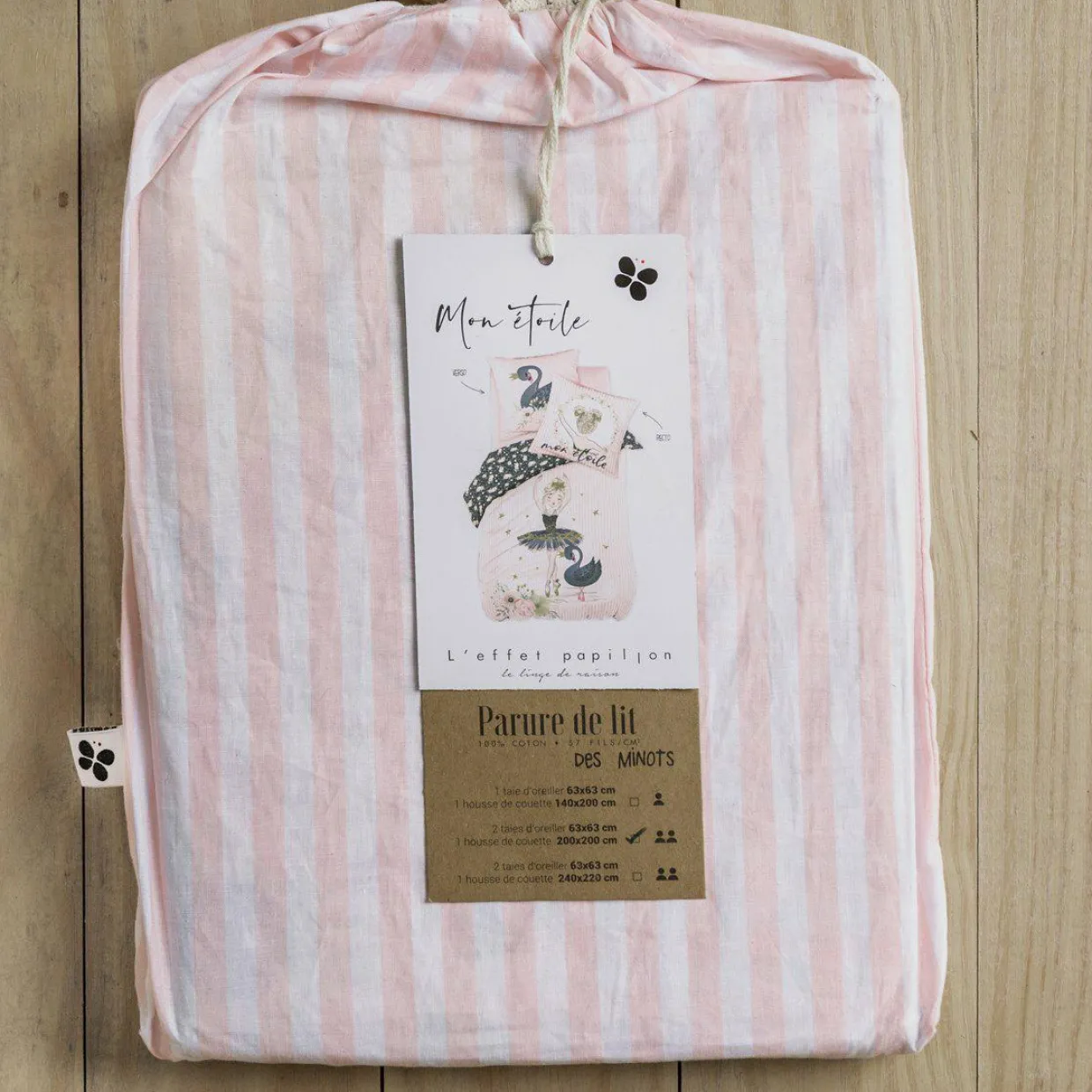 Housse de couette et deux taies enfant coton (200 x 200 cm) Mon étoile Rose