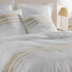 Housse de couette et deux taies coton (260 x 240 cm) Margaux Blanche
