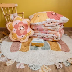 Housse de couette et deux taies enfant coton (200 x 200 cm) Barbotine Multicolore