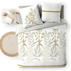 Housse de couette et deux taies d'oreiller en coton (240 x 220 cm) Raoni beige