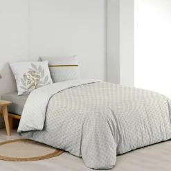 Housse de couette et deux taies d'oreiller en coton (240 x 220 cm) Raoni beige