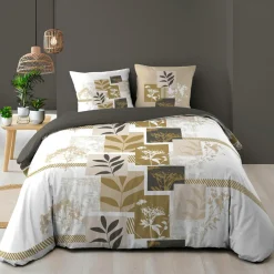 Housse de couette et deux taies d'oreiller en coton (240 x 220 cm) Utopia Beige